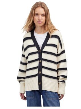 NWT Creamon Cream/Navy Bold Stripe Cotton Blend Oversized Cardigan (M/L)